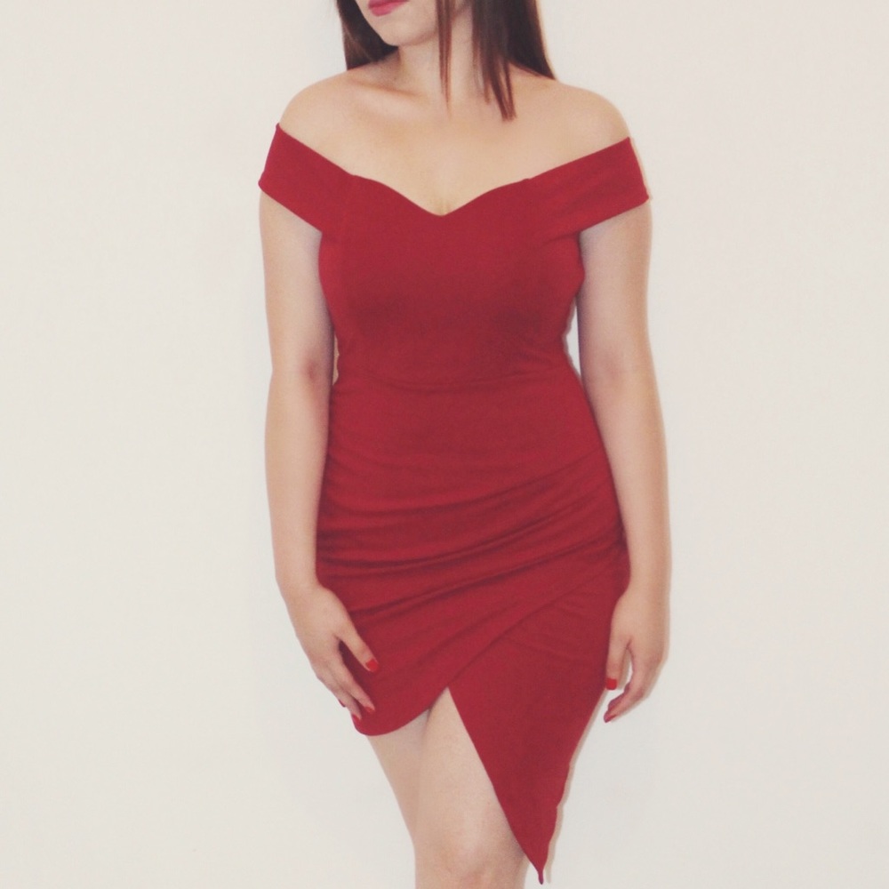 *NEW red asymmetrical bodycon dress